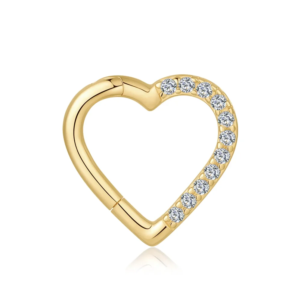 14K Solid Gold Heart-Shaped Hinged Segment with CZ Stone