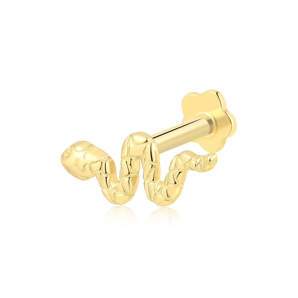 14K Solid Gold Serpentine Internally Threaded Labret Ring