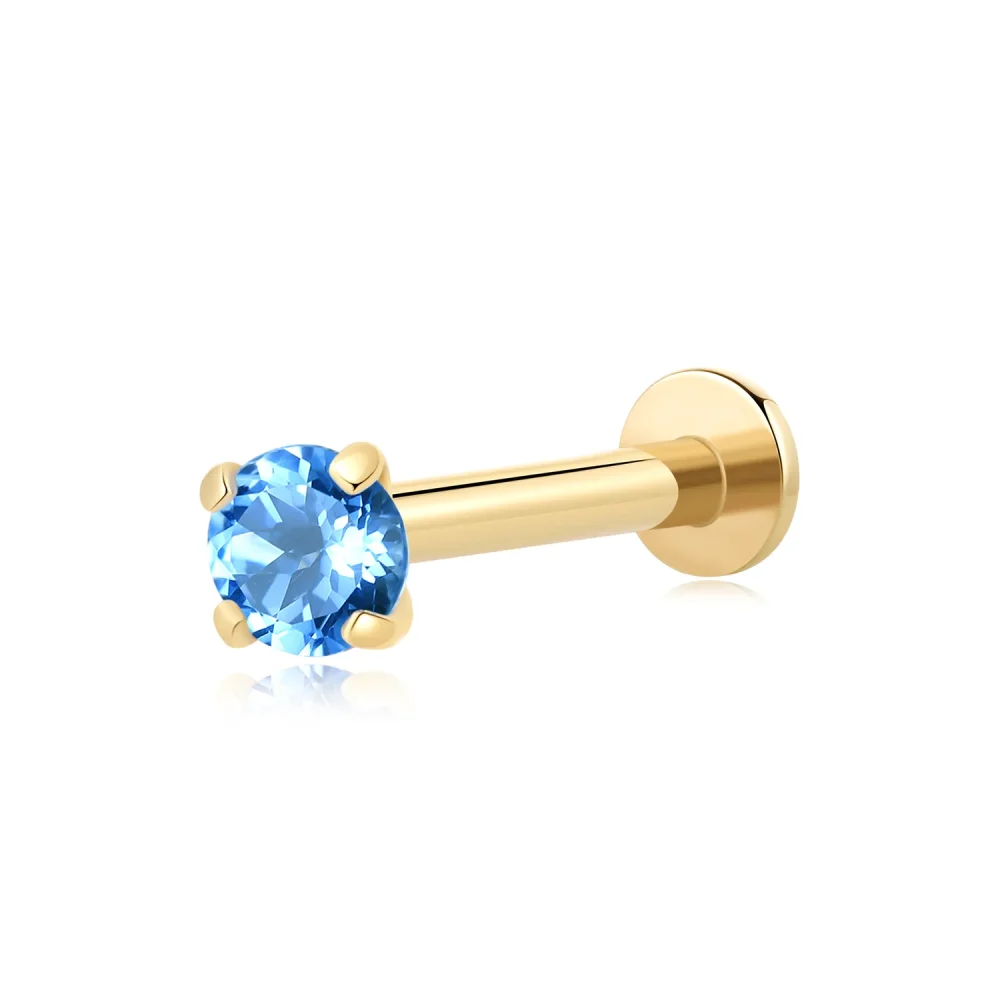 14K Solid Gold Threadless Pin with Colorful CZ Stone