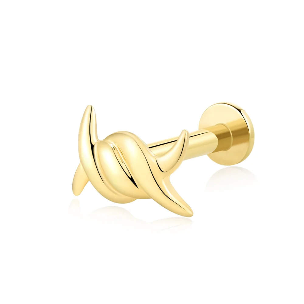 14K Solid Gold Abstract Art Threadless Flat Back Labret Stud