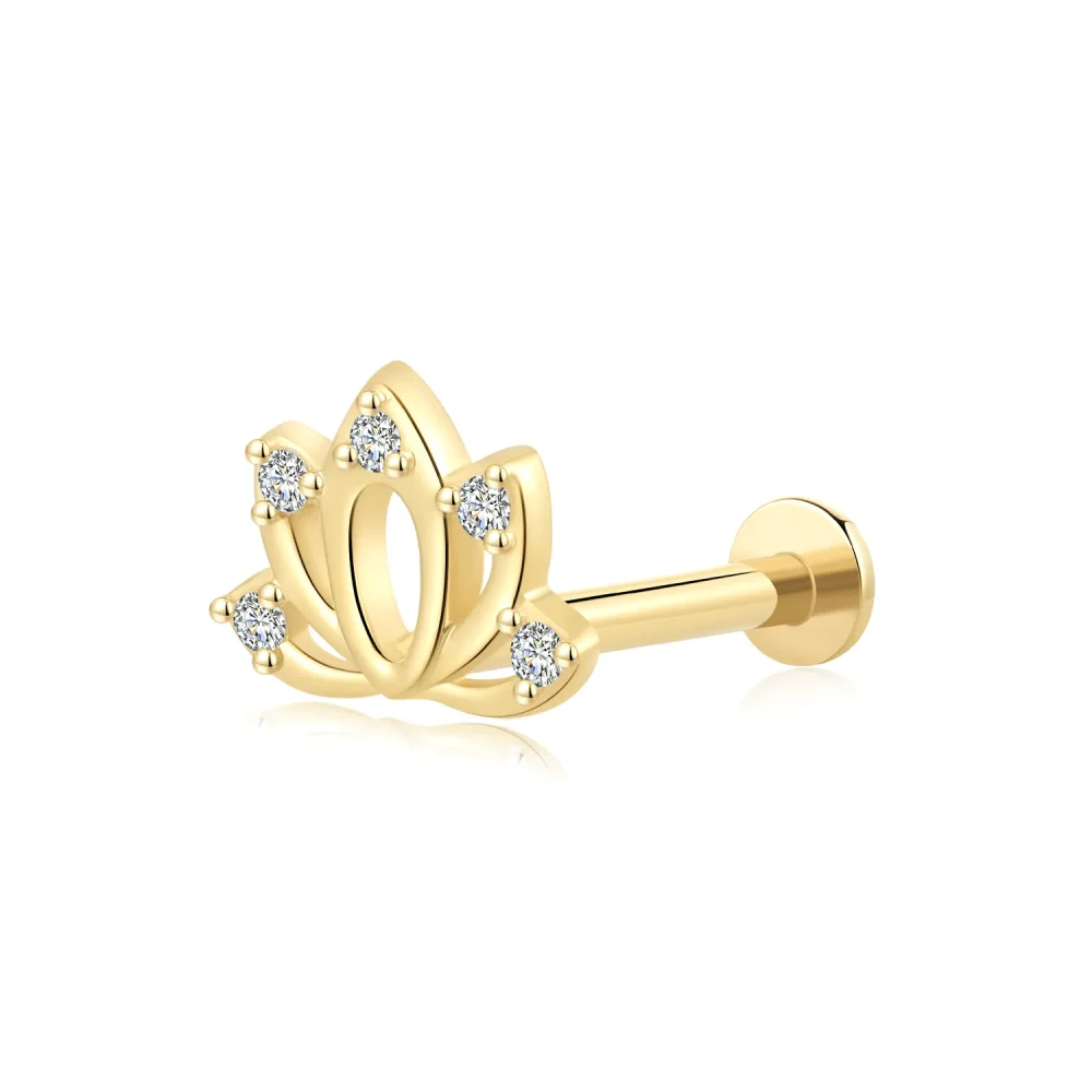 14K Solid Gold Mini Crown Threadless Labret Stud