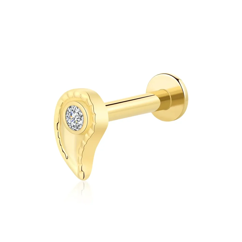 14K Solid Gold Bezel Set CZ Threadless Labret Stud