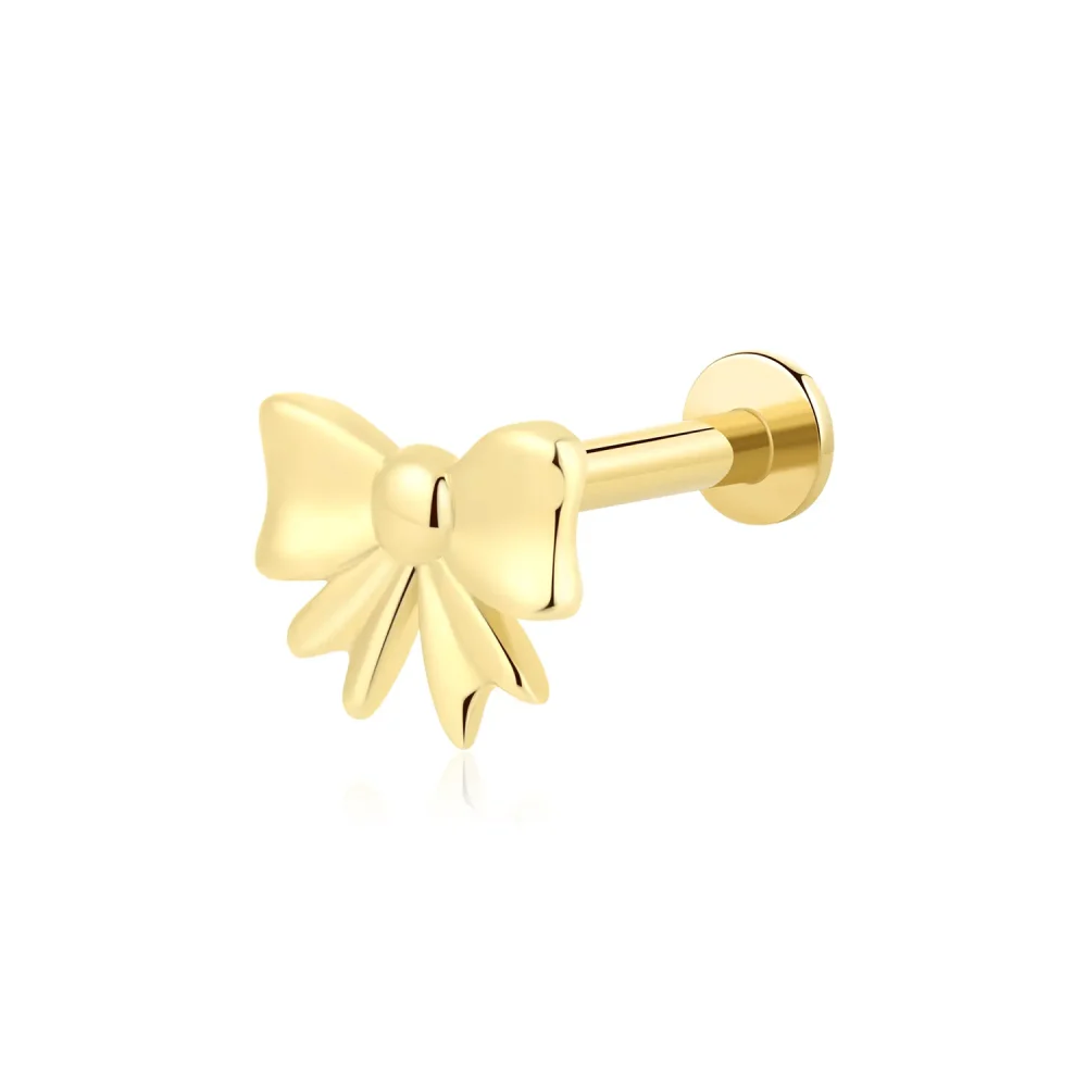 14K Solid Gold Bow Tie Threadless Labret Stud