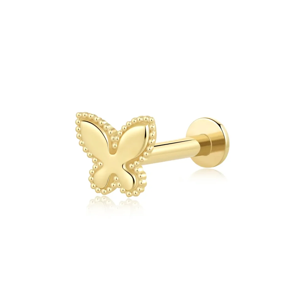 14K Solid Gold Threadless Cartoon Butterfly Labret Stud