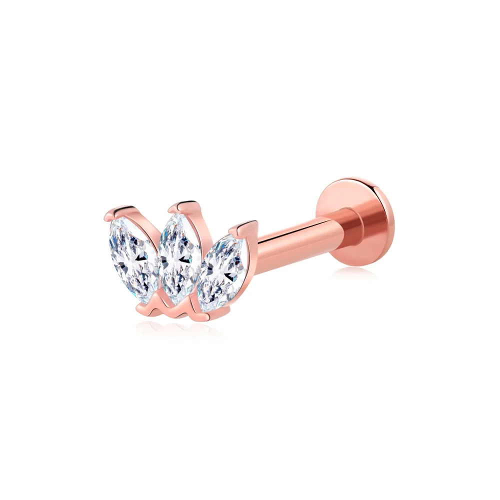 14K Solid Gold Threadless Body Piercing Jewelry with Cubic Zirconia