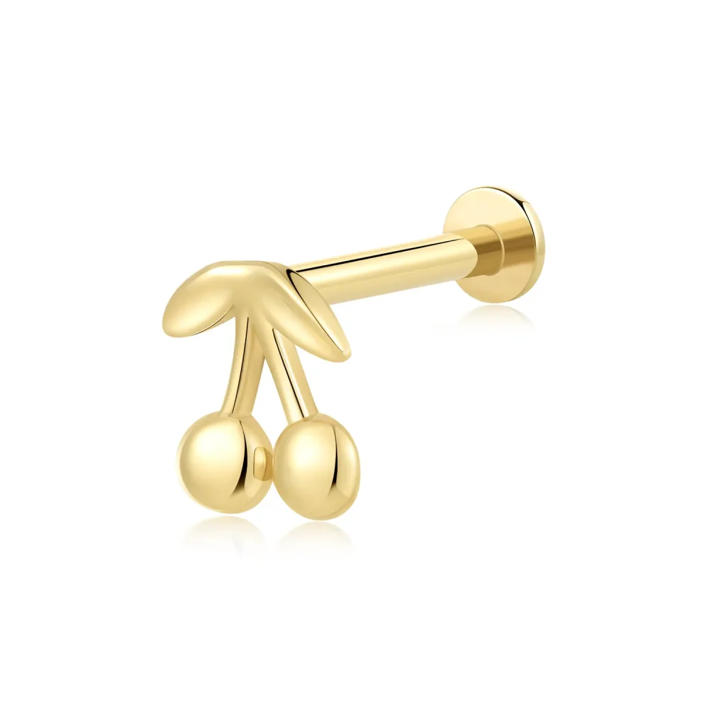 14K Solid Gold Threadless Fruity Elegance Cherry Labret Stud