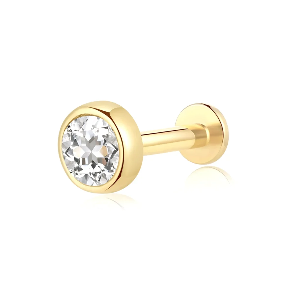 14K Solid Gold Labret Stud with CZ -Internally Threaded