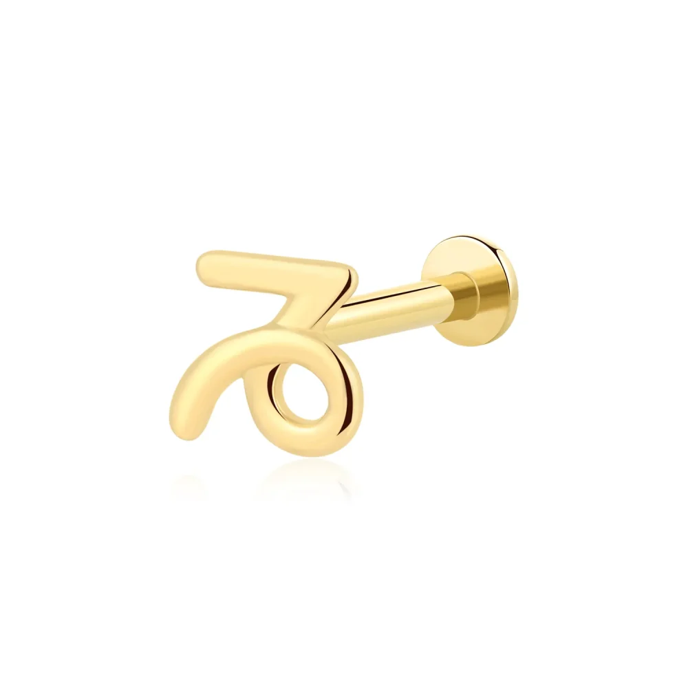 14K Solid Gold Capricorn Zodiac Threadless Labret Stud