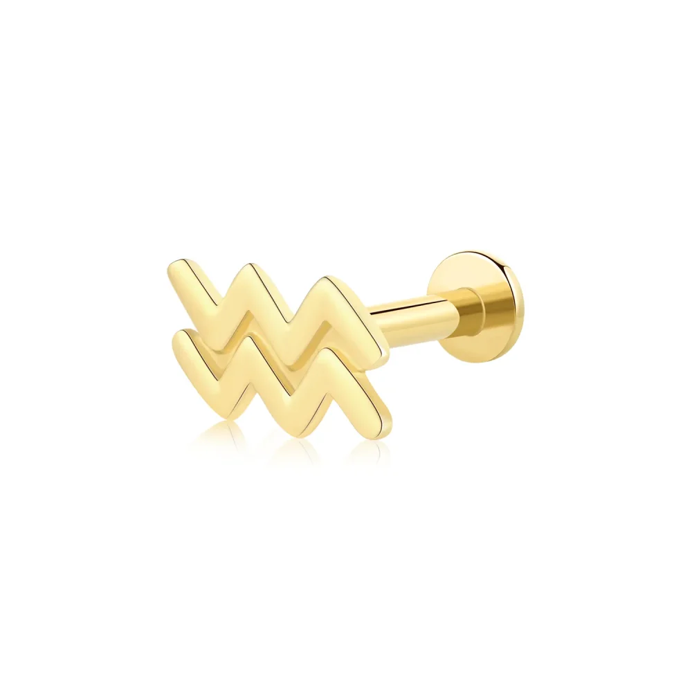 14K Solid Gold Aquarius Zodiac Threadless Labret Stud