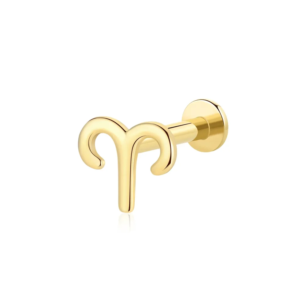 14K Solid Gold Aries Zodiac Threadless Labret Stud