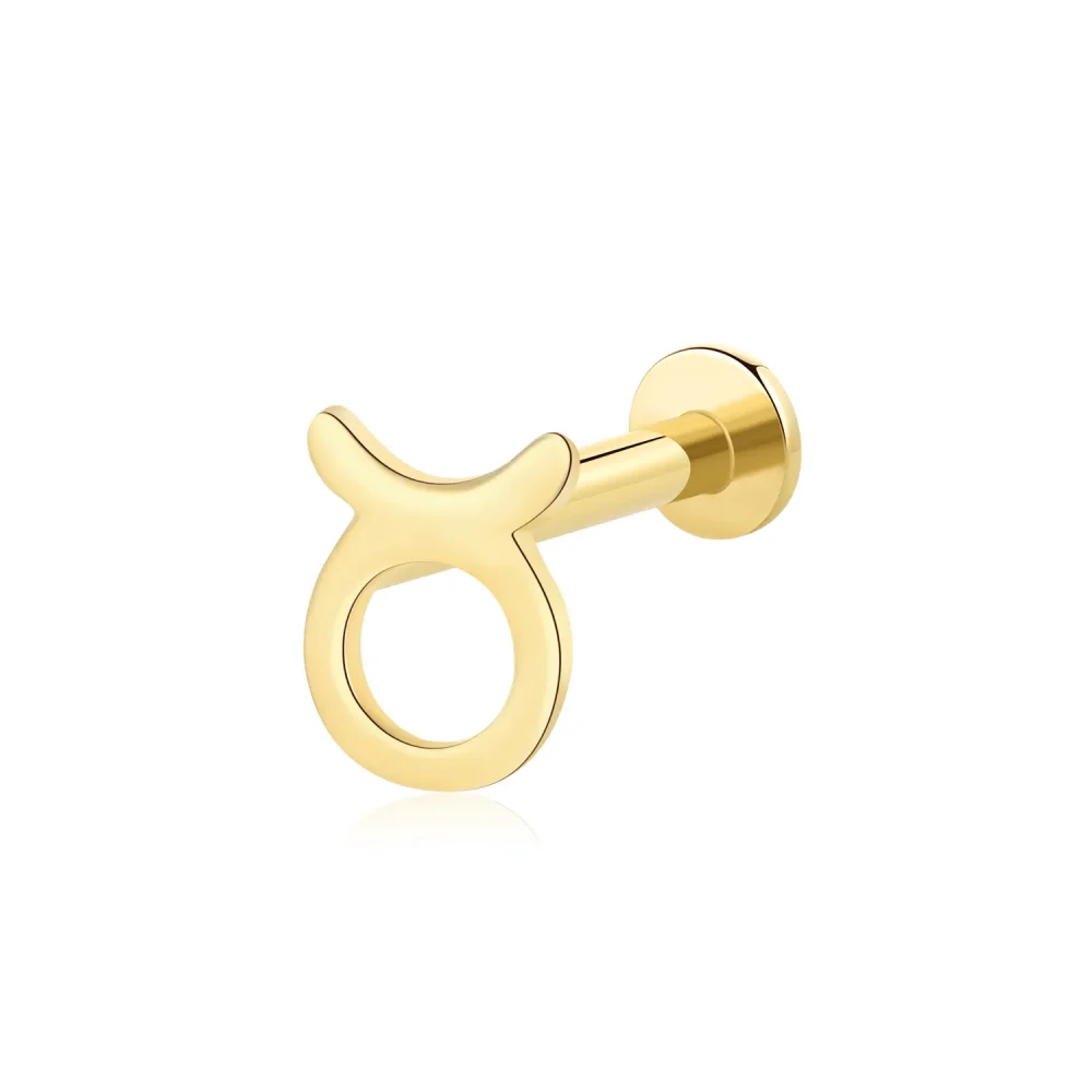 14K Solid Gold Taurus Zodiac Threadless Labret Stud