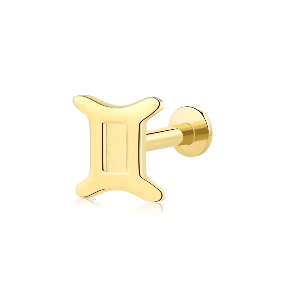 14K Solid Gold Gemini Zodiac Threadless Labret Stud