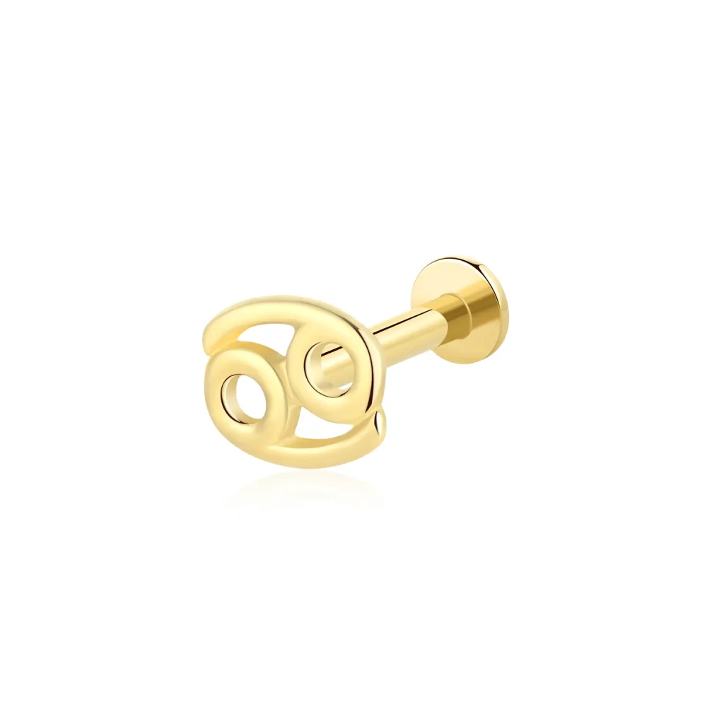 14K Solid Gold Cancer Zodiac Threadless Labret Stud