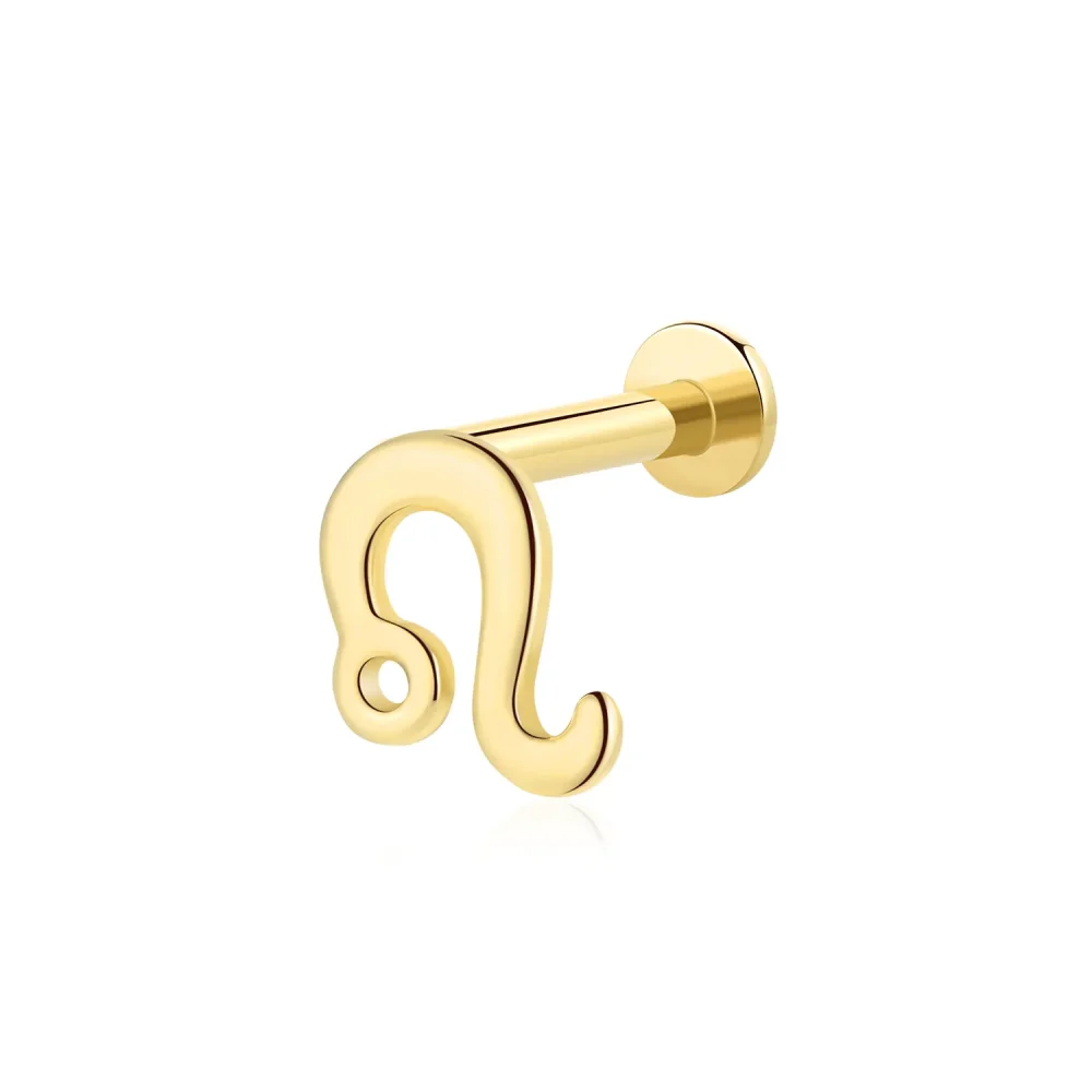 14K Solid Gold Leo Zodiac Threadless Labret Stud