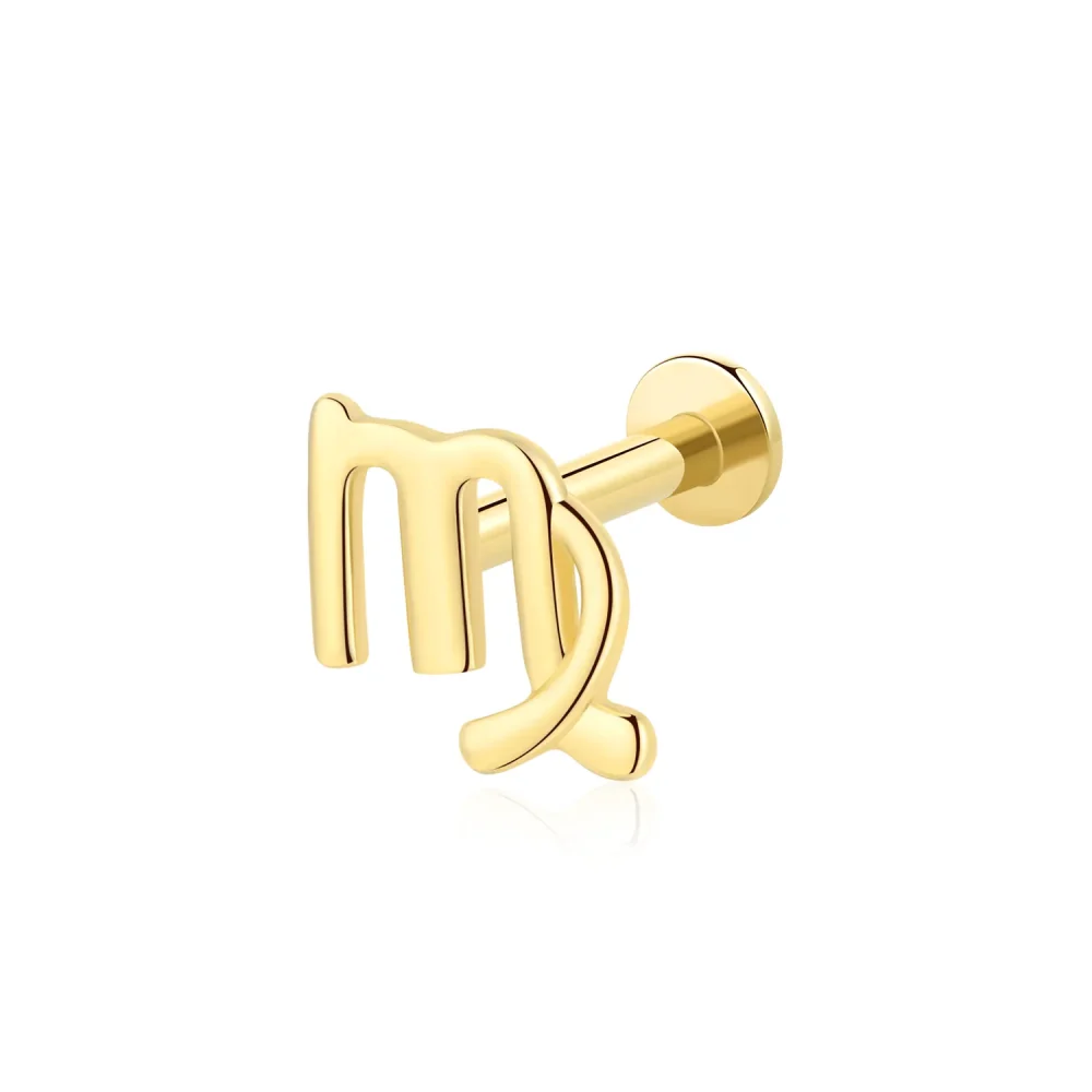 14K Solid Gold Virgo Zodiac Threadless Labret Stud