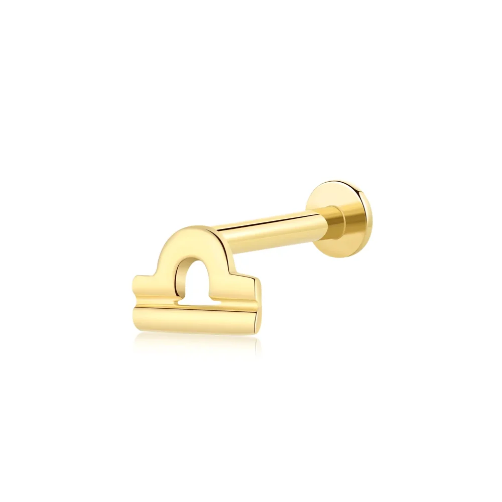 14K Solid Gold Libra Zodiac Threadless Labret Stud