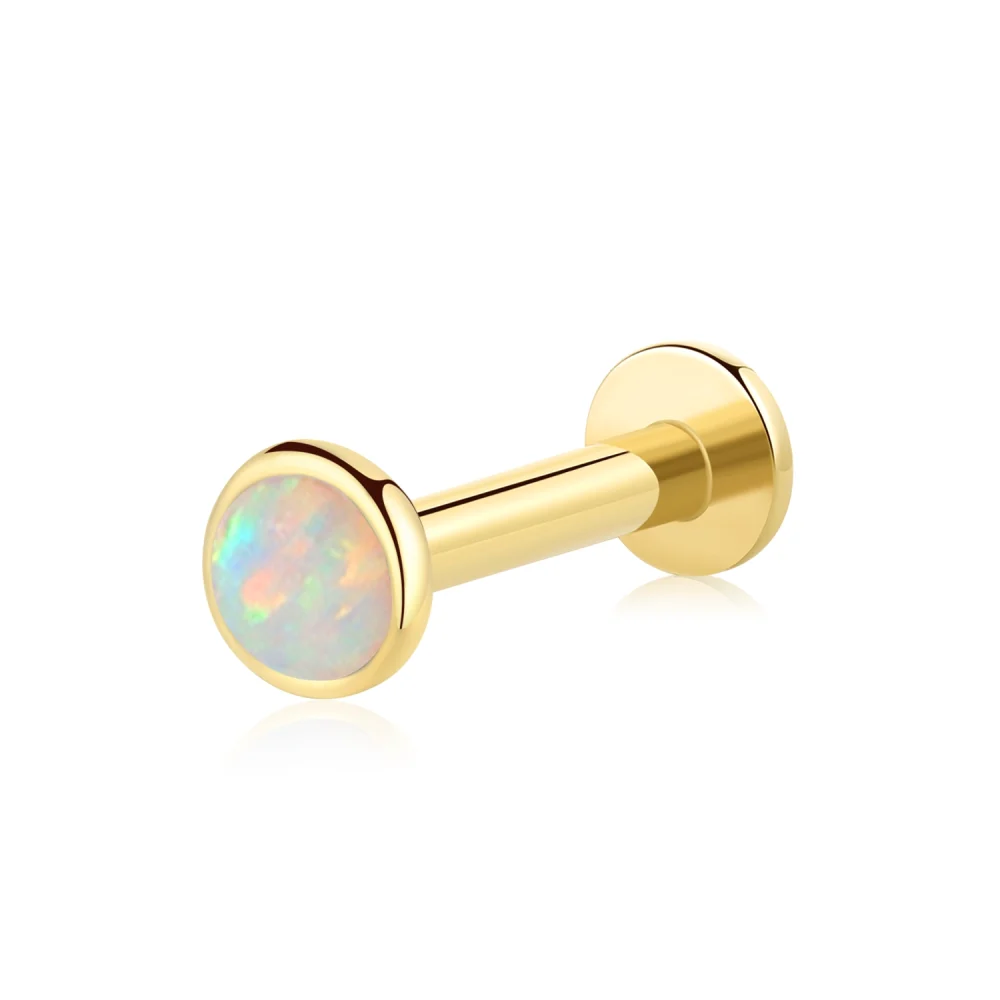 14K Solid Gold Ethereal Elegance Threadless Labret Stud With White Opal