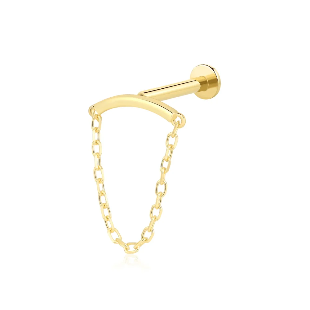 14K Solid Gold Minimalist Chain Threadless Labret Stud