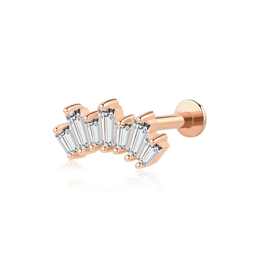 14K Rose Gold Threadless Labret Stud with CZ Bar