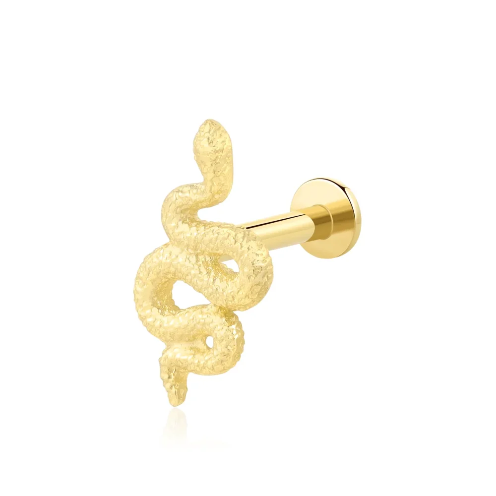 14K Solid Gold Threadless Serpent Labret Stud with CZ Stone