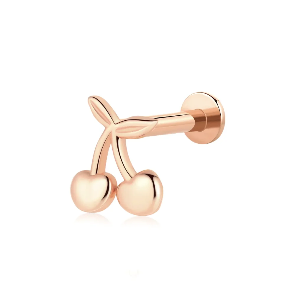 14K Rose Gold Playful Charm Cherry Labret Stud