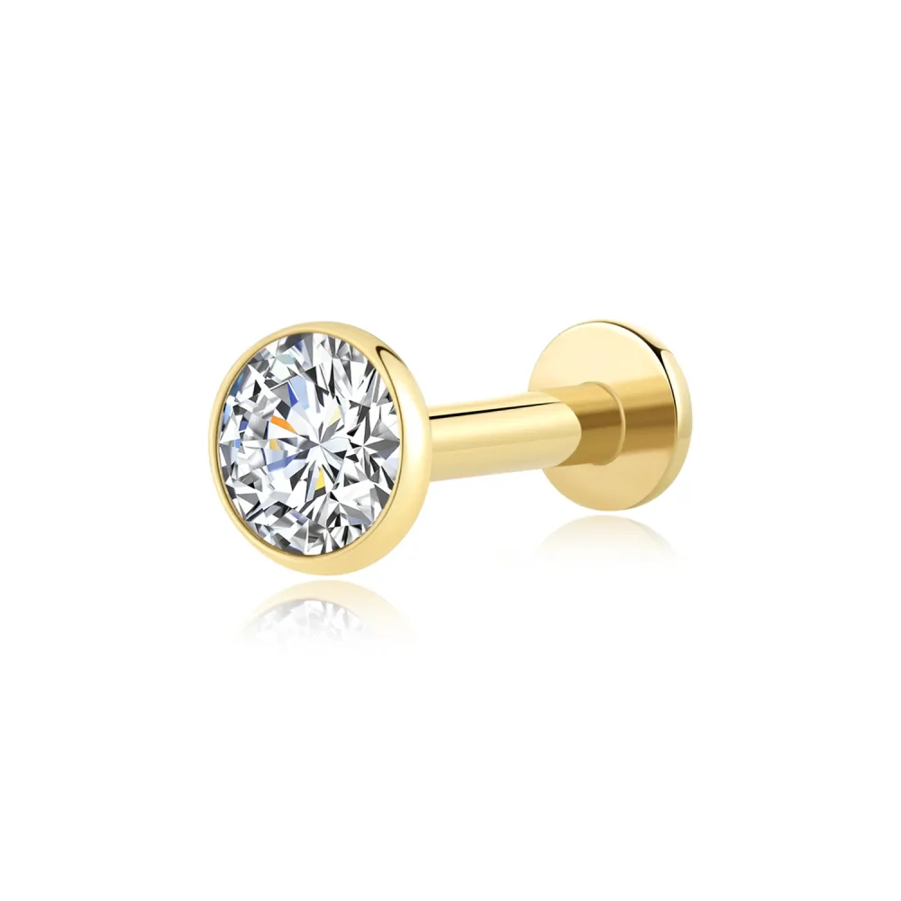 14K Solid Gold Threadless Bezel Set Simplicity Labret Stud