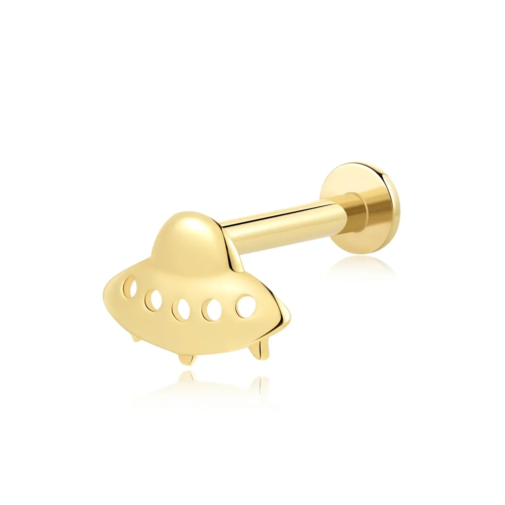 14K Solid Gold Threadless Cartoon Spaceship Labret Stud