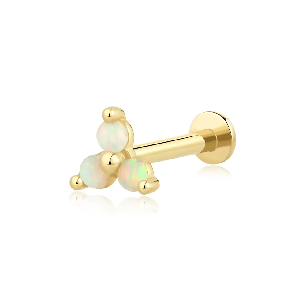 14K Solid Gold Ethereal Cluster Internally Threaded Labret Stud with Opal Stone