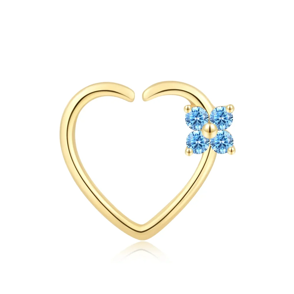 14K Solid Gold Heart Seamless Ring with Blue CZ