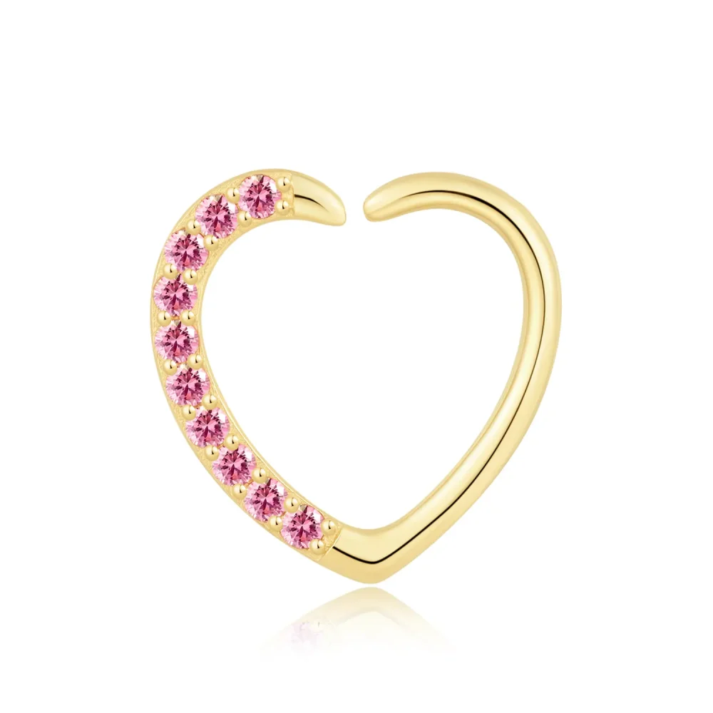 14K Solid Gold Radiant Romance Heart Seamless Ring with Pink CZ