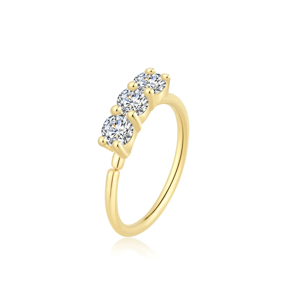 14K Solid Gold Seamless Ring with Clear Round CZ Stone