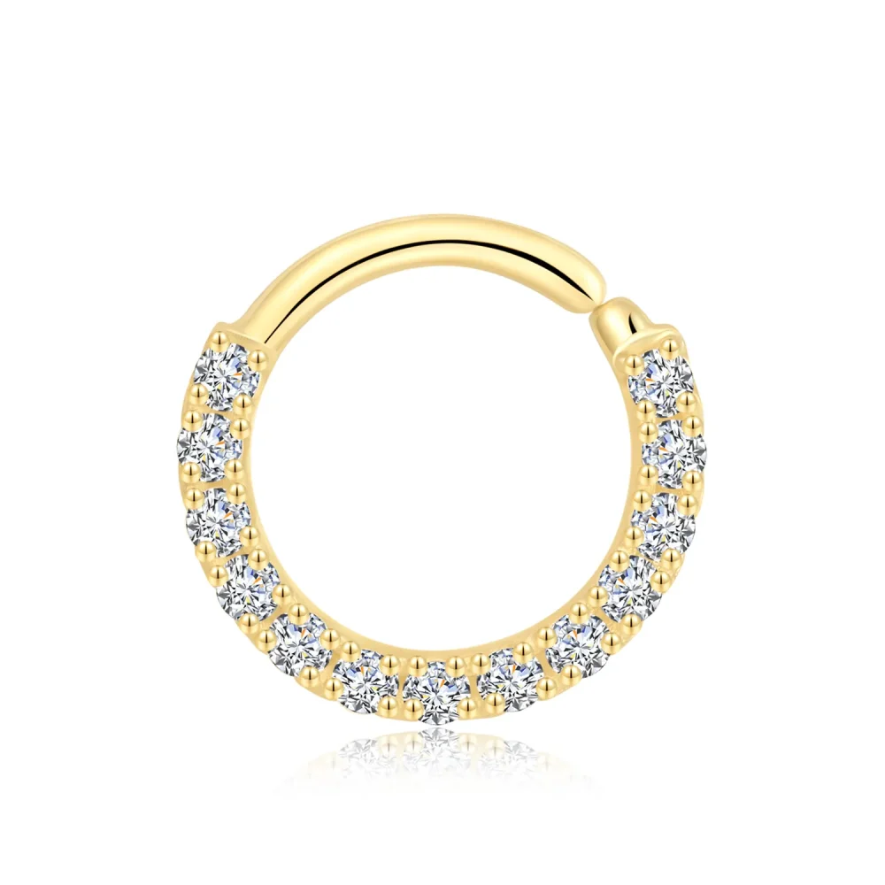 14K Solid Gold Seamless Hoop Ring with Encrusted CZ Stones