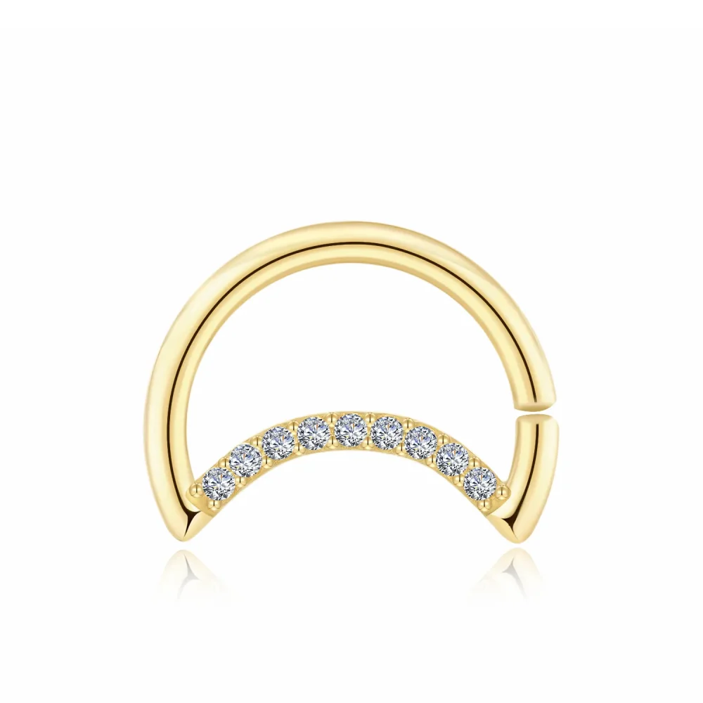 14K Solid Gold Crescent-Shaped Seamless Ring with CZ Stones