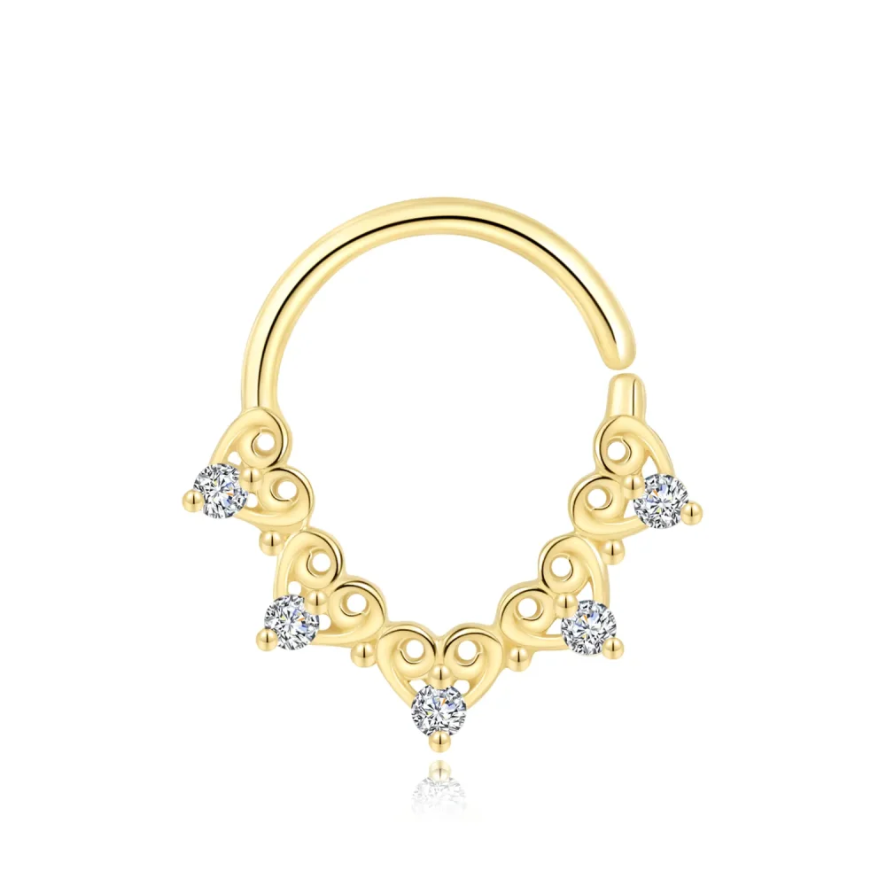 14K Solid Gold Seamless Ring with Dangling CZ Stone Charms