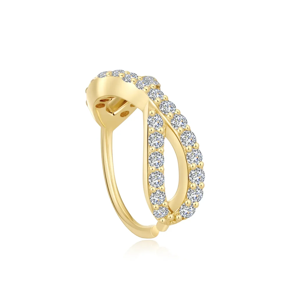 14K Solid Gold Twisted Design Seamless Ring with CZ Stone