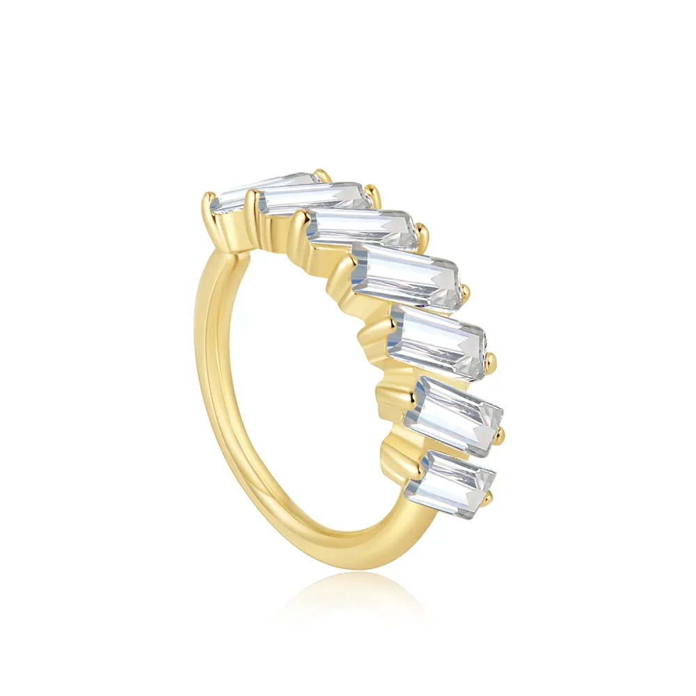 14K Solid Gold Elegant Design Seamless Ring with CZ Stone