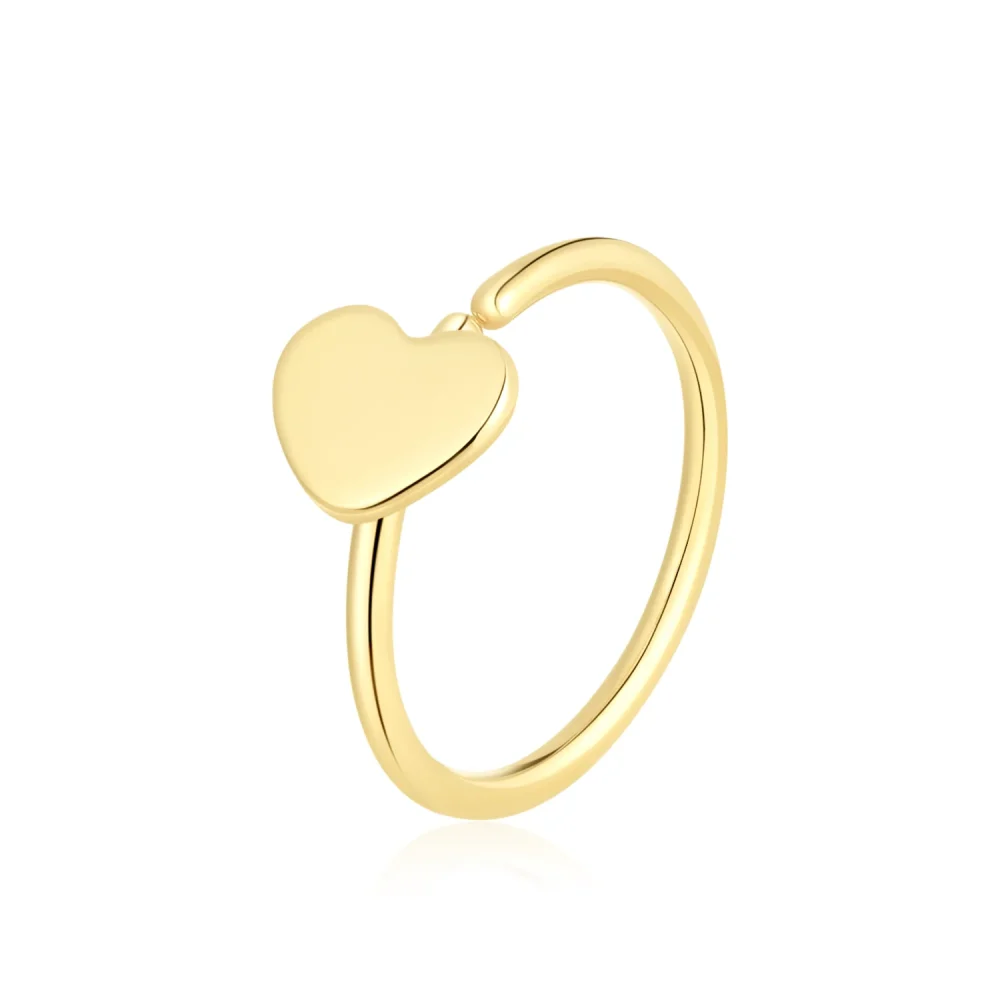 14K Solid Gold Heart Charm Seamless Ring