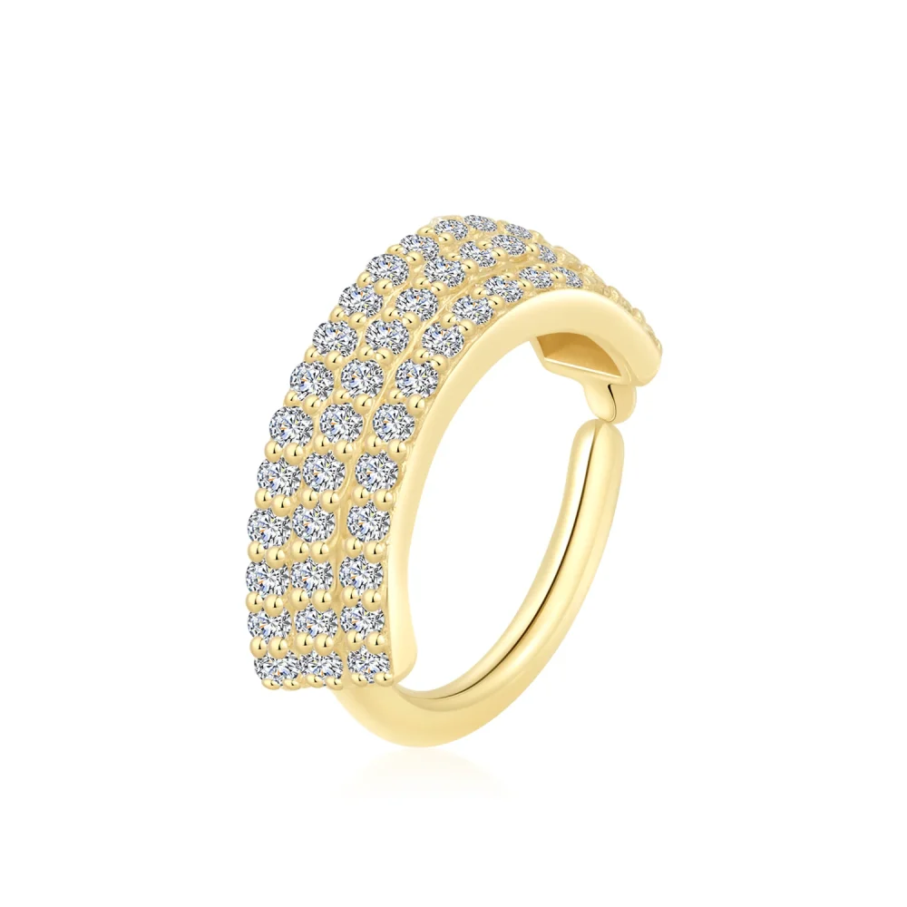 14K Solid Gold Triple Row 5A CZ Stone Seamless Ring