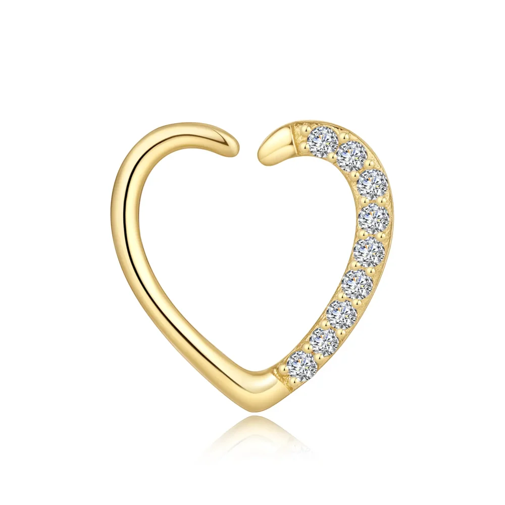 14K Solid Gold Heart Design Seamless Ring with CZ Stone