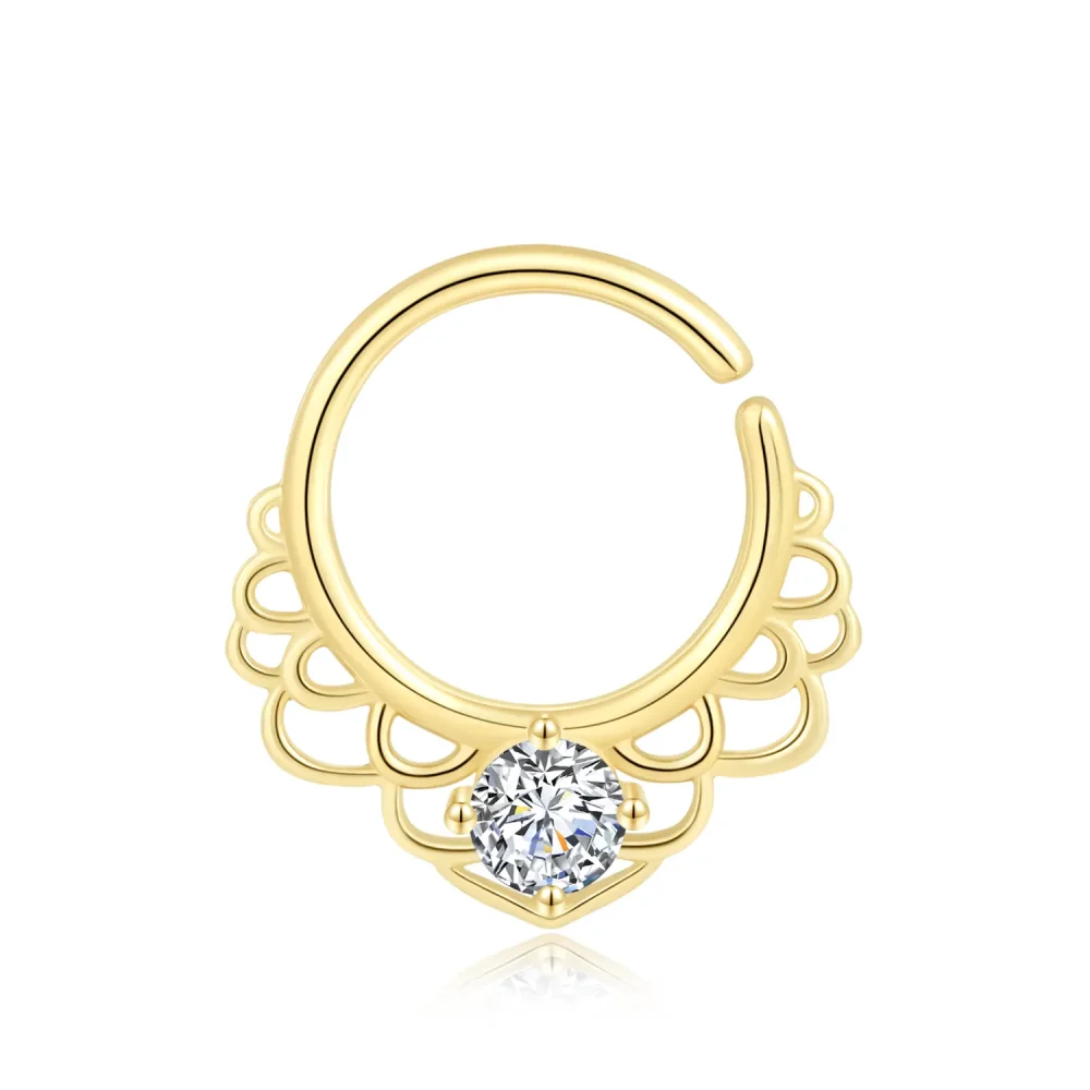 14K Solid Gold Filigree Design Seamless Ring with 5A CZ Stone