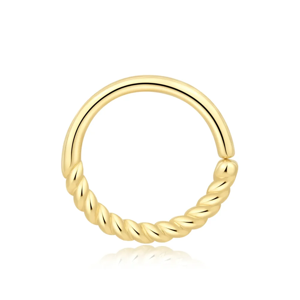 Discover the elegance of simplicity with our "GY35G" 14K solid gold seamless ring. Featuring a twisted texture, this piercing jewelry enhances your everyday style with a touch of sophistication. Ideal for multiple piercing types.