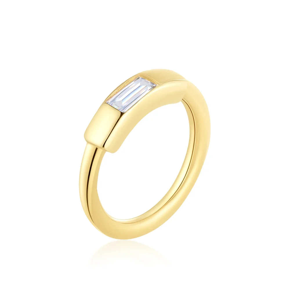 14K Solid Gold Hinged Segment Ring with Sleek CZ Inlay