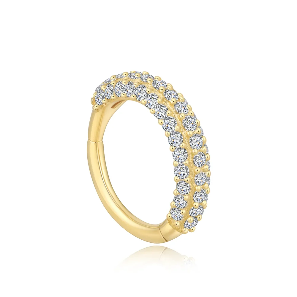 14K Solid Gold Multi-Stone Hinged Segment Ring with CZ Stone