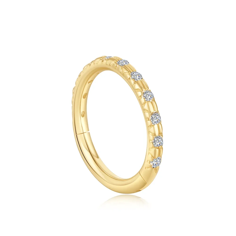 14K Solid Gold Hinged Segment Ring with CZ Stone – Classic Clicker Design