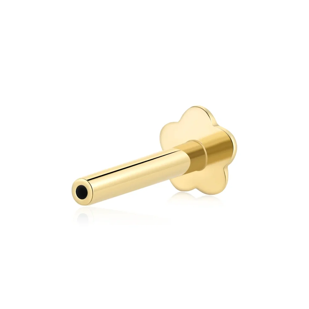 14K Solid Gold Threadless Bar with Flower Base – Elegant Floral Piercing Jewelry