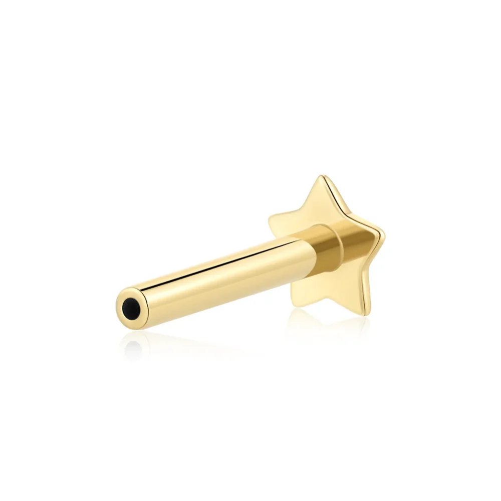 14K Solid Gold Threadless Bar with Star Base – Radiant Star Piercing Jewelry