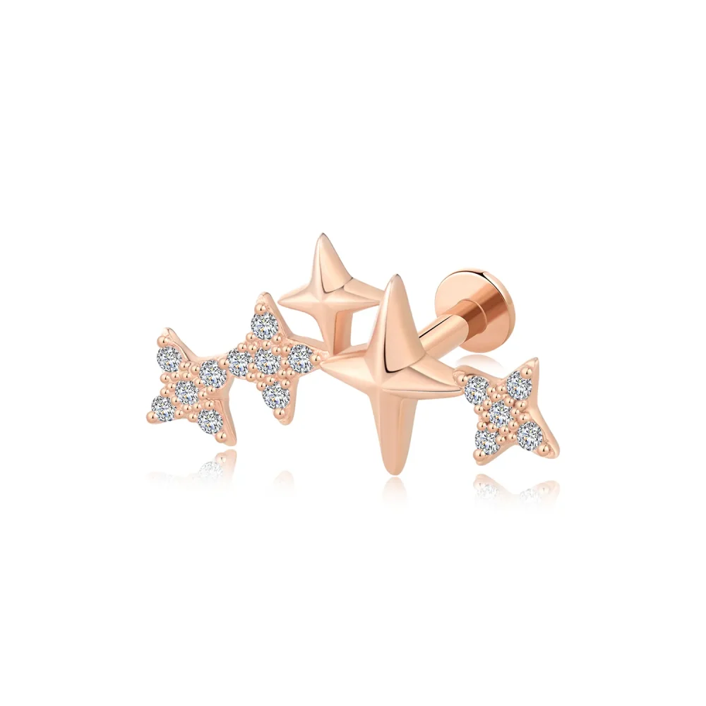 14K Rose Gold Star Cluster Threadless Labret Stud with CZ Stone