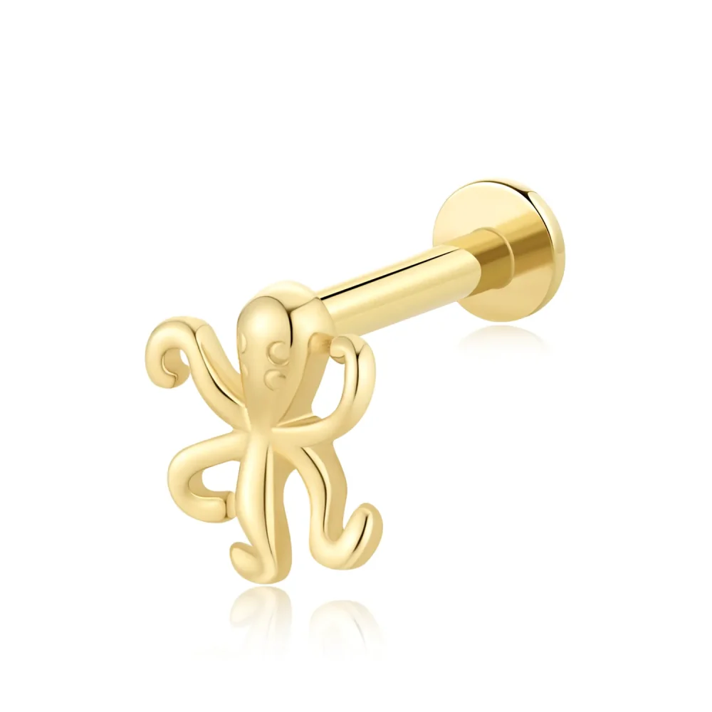 14K Solid Gold Octopus DesignThreadless Labret Stud