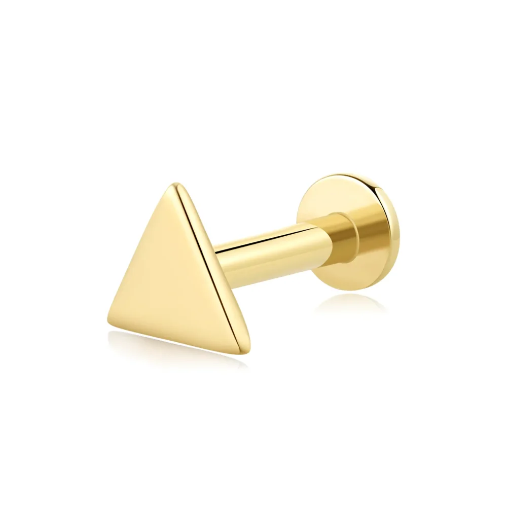 14K Solid Gold Classic Triangle Design Threadless Labret Stud with CZ Stone