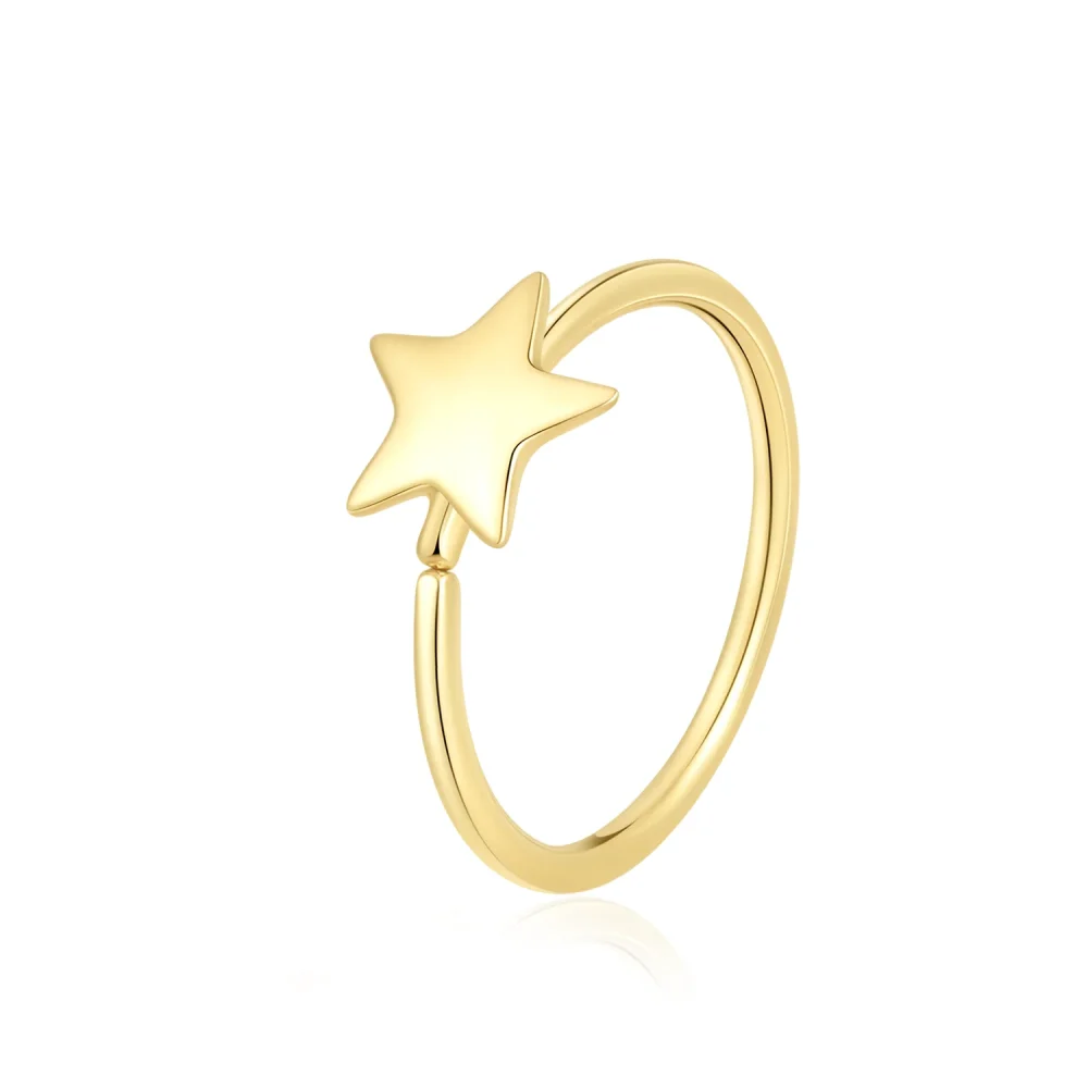 14K Solid Gold Star Charm Seamless Ring